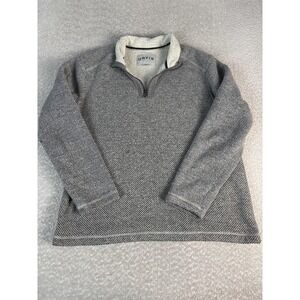 Orvis Sweater Mens XL Gray Quarter Zip Mock Neck Sherpa Lined Knit Pullover